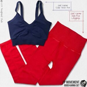 FP MOVEMENT GOOD KARMA SET: SCOOP NECK BRA + HIGH-RISE LEGGINGS DARK BLUE & RED